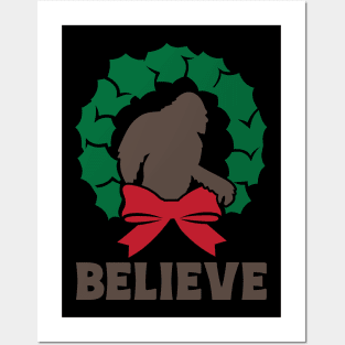 Believe Bigfoot Christmas Wreath Funny Sasquatch Lover Xmas Gift Posters and Art